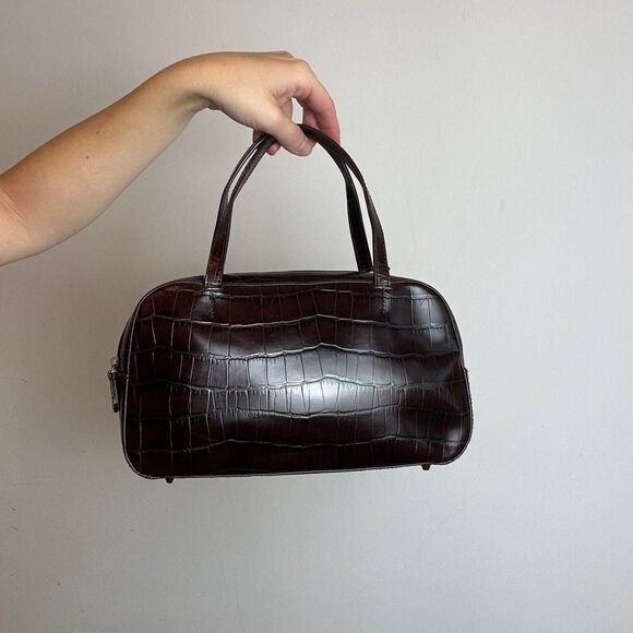 Vintage Etienne Aigner Brown Genuine Croco  Leather Satchel Bag - Picture 1 of 5